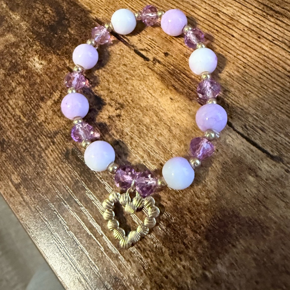 Purple and Gold Heart Charm Bracelet